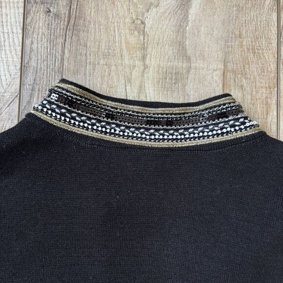 Chicos Women Black Open Front Beaded Cardigan Size 1 Mature Glam Christmas Party - Picture 15 of 15